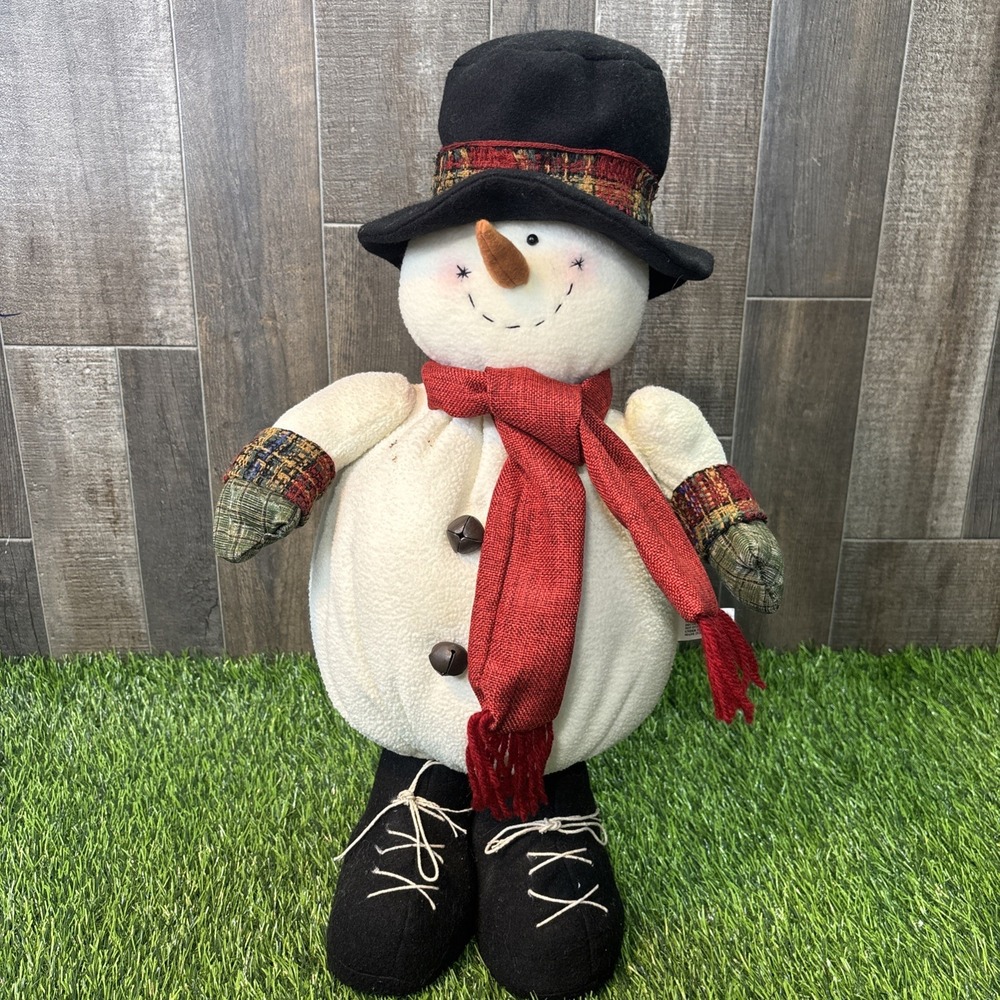 Plush Snowman Winter Decor‎ w/ Hat & Scarf Standing Figure – Minor Stains